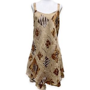 Womens Slip Dress Sz 14 Tan Leopard Print Sleeveless Mini Lined. Fits like 12